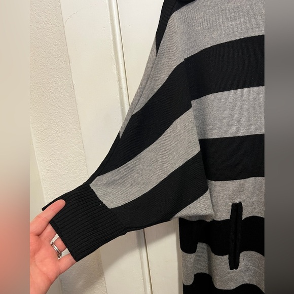 TORY BURCH Grey and Black Stripes Merino Wool Sweater Dress Turtleneck - Picture 3 of 9